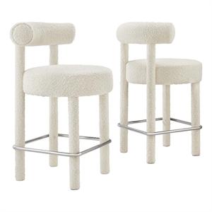 Modway Toulouse 26&quot Upholstered Fabric Counter Stool in Ivory/Silver (Set of 2)