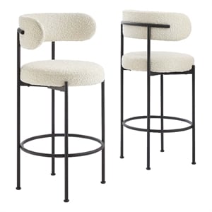 Modway Albie 28.5&quot Boucle Fabric Bar Stool in Ivory and Black (Set of 2)