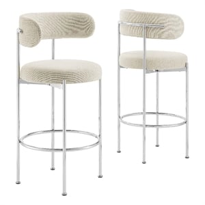 Modway Albie 28.5&quot Fabric Bar Stool in Beige and Silver (Set of 2)