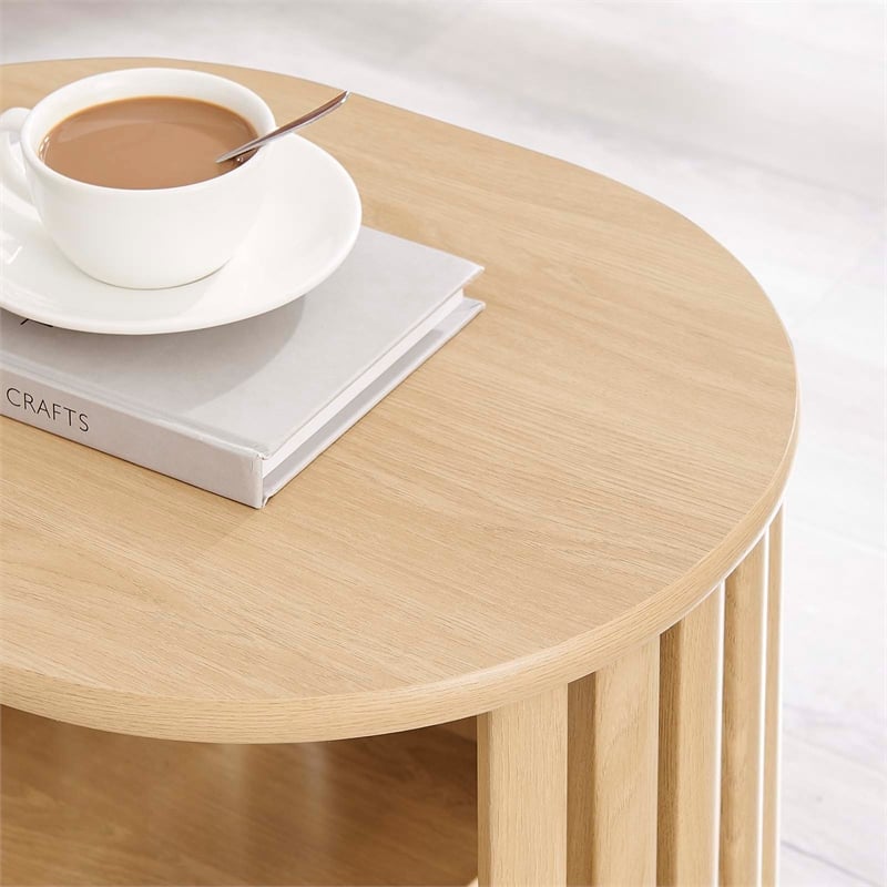 Modway Fortitude Wood Side Table with Open Center Storage in Oak