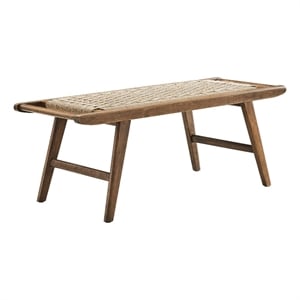 Modway Saoirse 17.5&quot Woven Rope & Wood Bench in Walnut and Natural