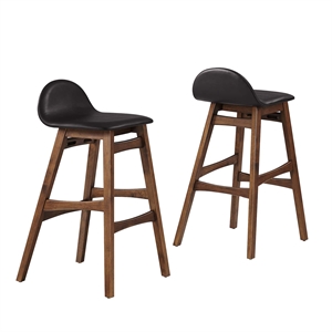 Modway Juno 30&quot Upholstered Faux Leather & Wood Bar Stool in Brown (Set of 2)