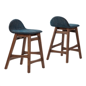 Modway Juno 24&quot Upholstered Fabric & Wood Counter Stool in Navy (Set of 2)
