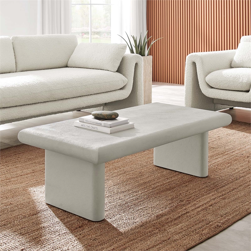 Modway Relic Modern Wood & Cement Concrete Coffee Table in White