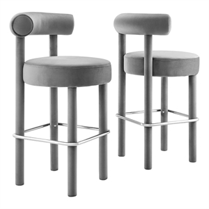Modway Toulouse 30&quot Upholstered Fabric Bar Stool in Gray/Silver (Set of 2)