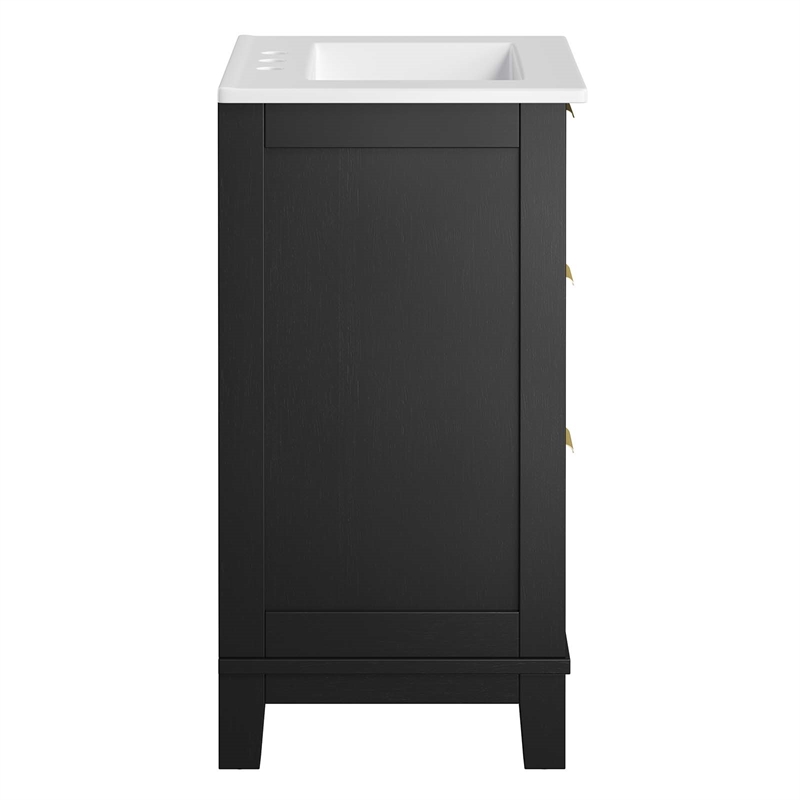 modway dixie 24&quot solid wood bathroom vanity with tapered legs in black and white