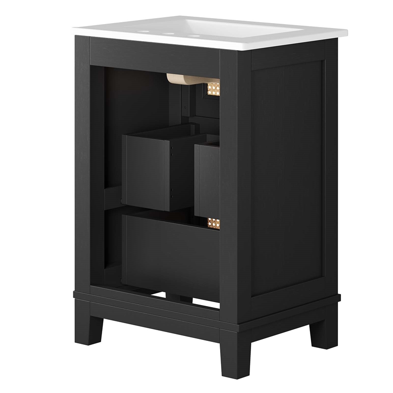 modway dixie 24&quot solid wood bathroom vanity with tapered legs in black and white