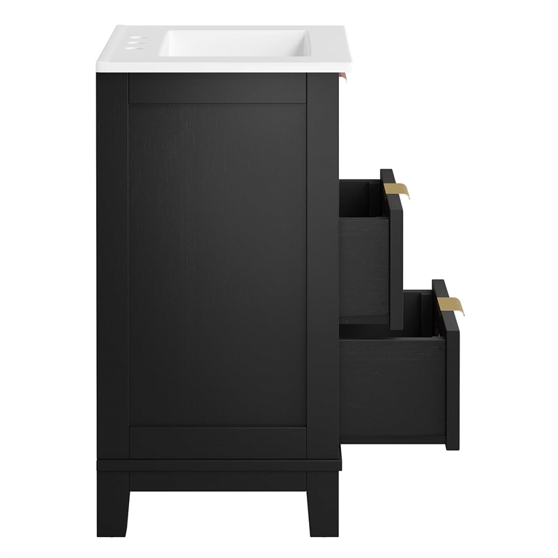 modway dixie 24&quot solid wood bathroom vanity with tapered legs in black and white