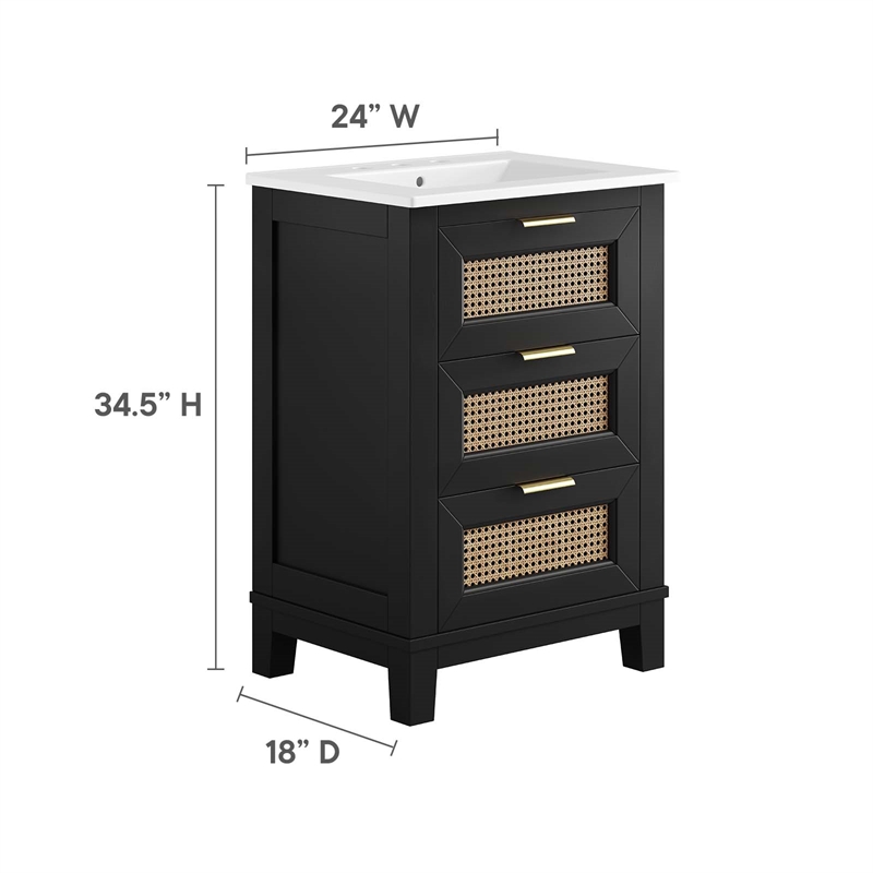 modway dixie 24&quot solid wood bathroom vanity with tapered legs in black and white