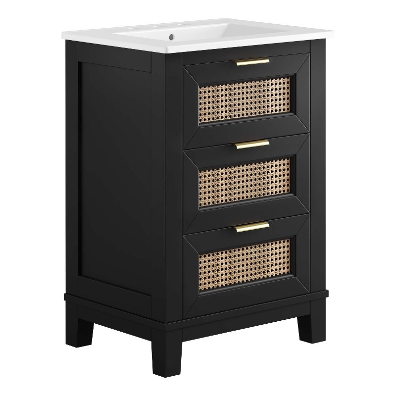 Modway Dixie 24&quot Solid Wood Bathroom Vanity with Tapered Legs in Black and White