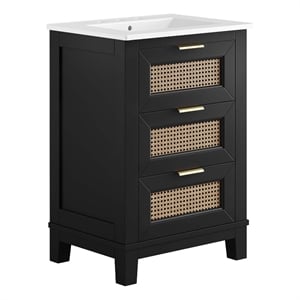 Modway Dixie 24&quot Solid Wood Bathroom Vanity with Tapered Legs in Black and White