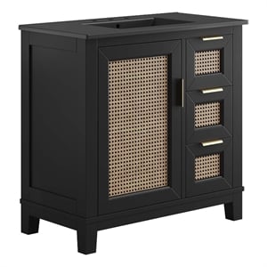 Modway Dixie 36&quot Solid Wood Bathroom Vanity Cabinet with Tapered Legs in Black