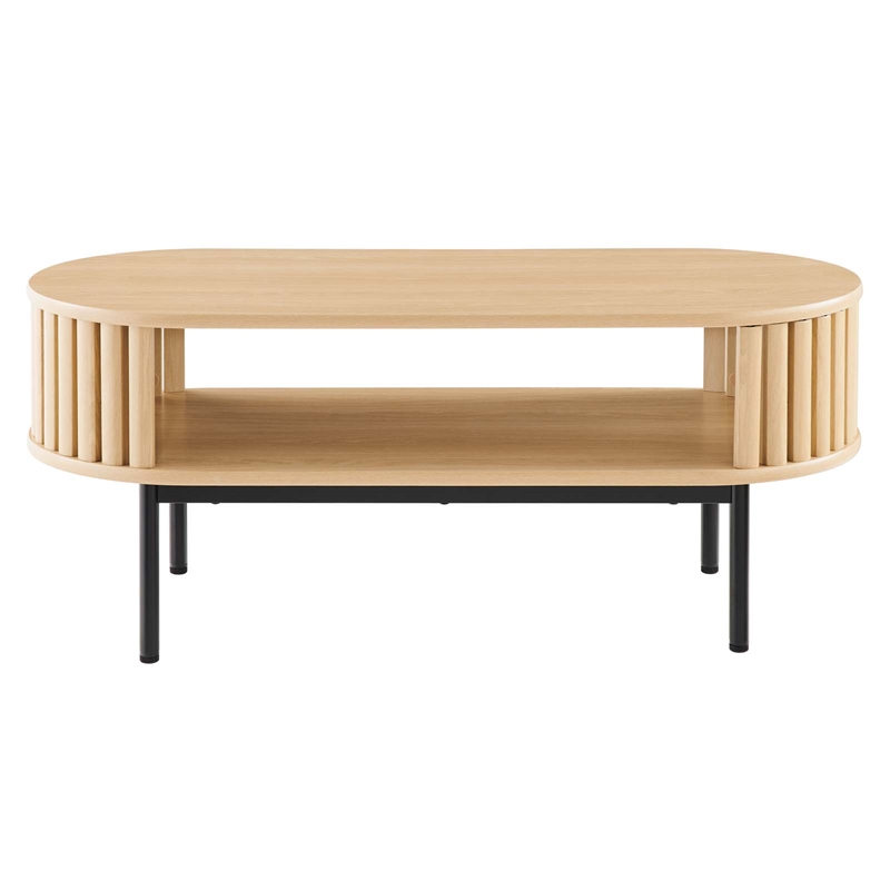 Modway Fortitude Oval Wood Coffee Table with Open Storage in Oak