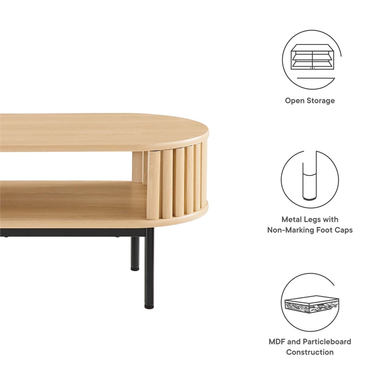 Modway Fortitude Oval Wood Coffee Table with Open Storage in Oak