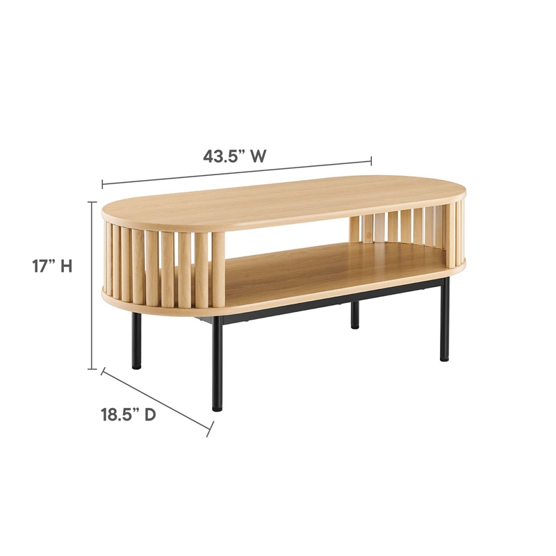 Modway Fortitude Oval Wood Coffee Table with Open Storage in Oak