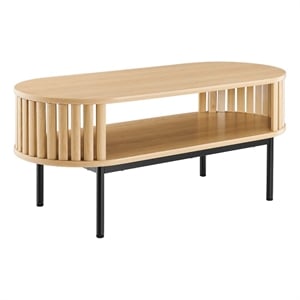 Modway Fortitude Oval Wood Coffee Table with Open Storage in Oak