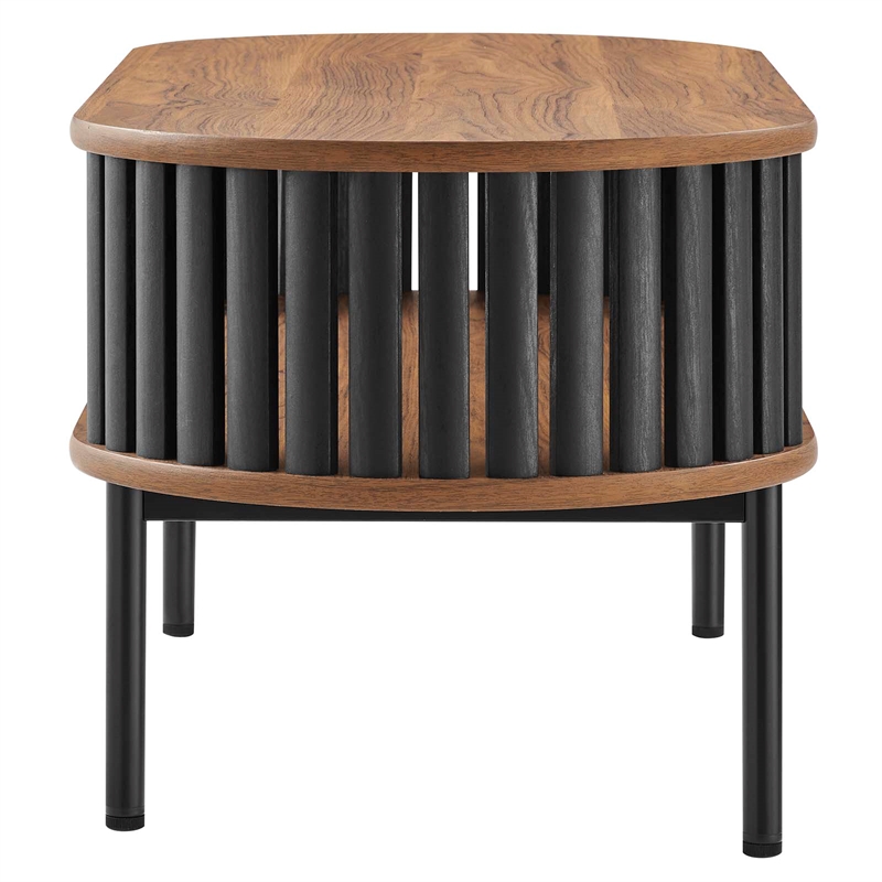 Modway Fortitude Oval Wood Coffee Table with Open Storage in Walnut/Black