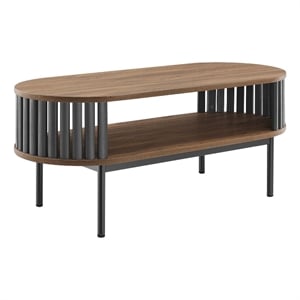 Modway Fortitude Oval Wood Coffee Table with Open Storage in Walnut/Black