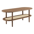 Modway Torus Oval Wood Coffee Table with Lower Rattan Shelf in Walnut