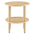 Modway Torus Round Wood Side Table with Lower Rattan Shelf in Oak