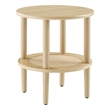 Modway Torus Round Wood Side Table with Lower Rattan Shelf in Oak