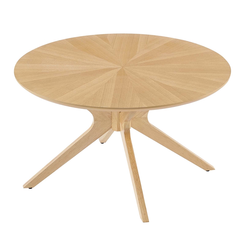Modway Crossroads Round Modern Wood Coffee Table with Legs in Oak