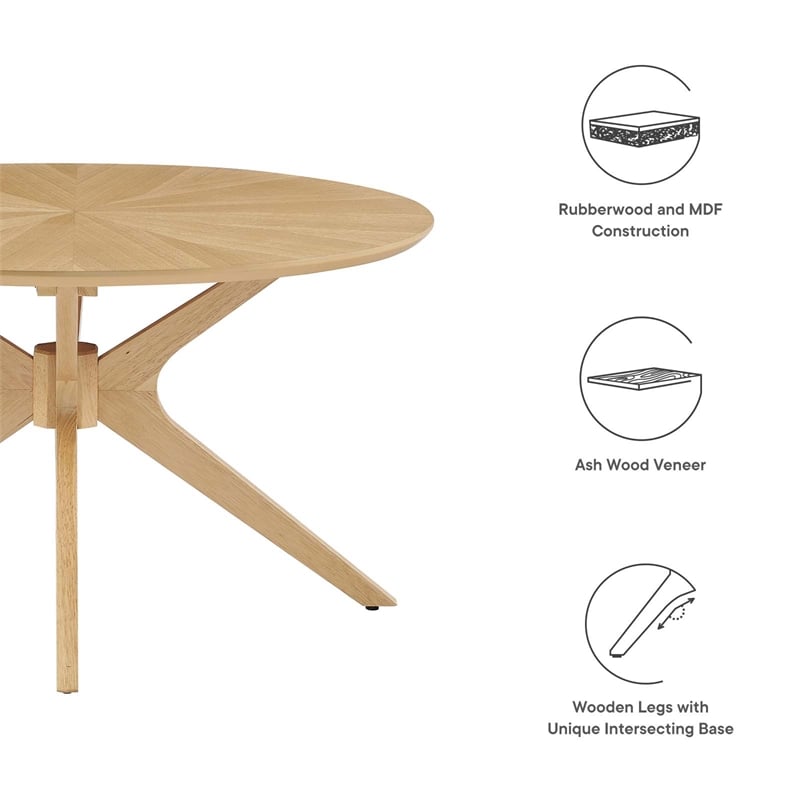Modway Crossroads Round Modern Wood Coffee Table with Legs in Oak