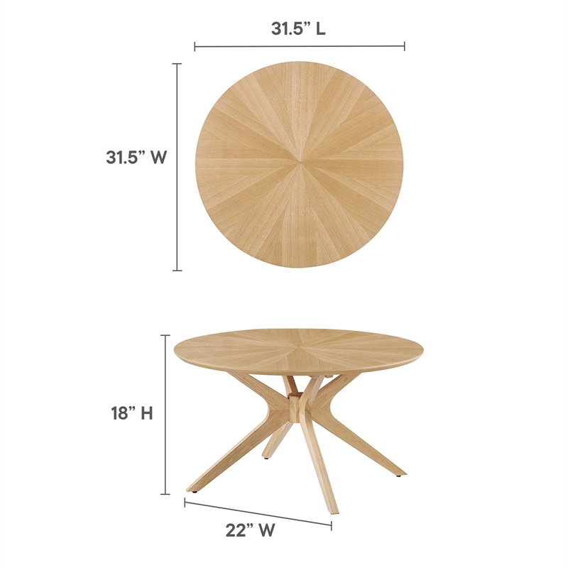 Modway Crossroads Round Modern Wood Coffee Table with Legs in Oak