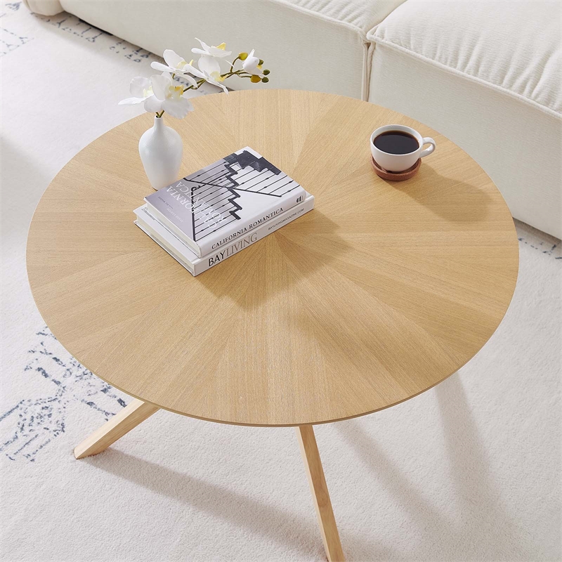 Modway Crossroads Round Modern Wood Coffee Table with Legs in Oak