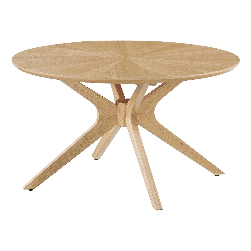 Modway Crossroads Round Modern Wood Coffee Table with Legs in Oak