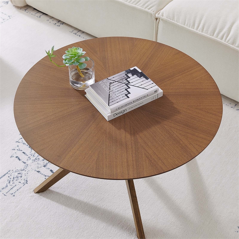 Modway Crossroads Round Modern Wood Coffee Table with Legs in Walnut