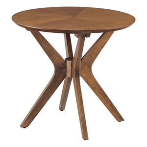 Modway Crossroads 24&quot Round Modern Wood Side Table with Legs in Walnut