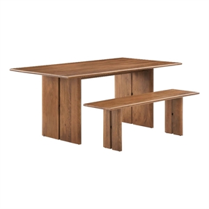 Modway Amistad 72&quot Rectangular Wood Dining Table and Bench Set in Walnut