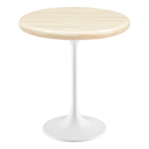 Modway Lippa 20&quot Round Artificial Travertine Stone Side Table in Brown/White