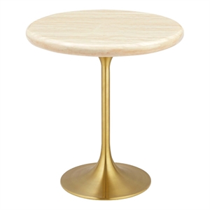 Modway Lippa 20&quot Round Artificial Travertine Stone Side Table in Brown/Gold