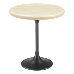 Modway Lippa 20&quot Round Artificial Travertine Stone Side Table in Brown/Black