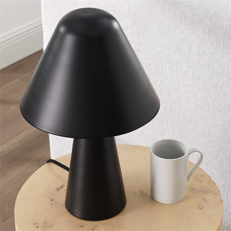 Modway Jovial Metal Mushroom Table Lamp with Swivel Shade in Black