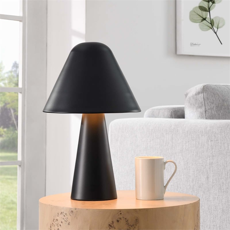 Modway Jovial Metal Mushroom Table Lamp with Swivel Shade in Black