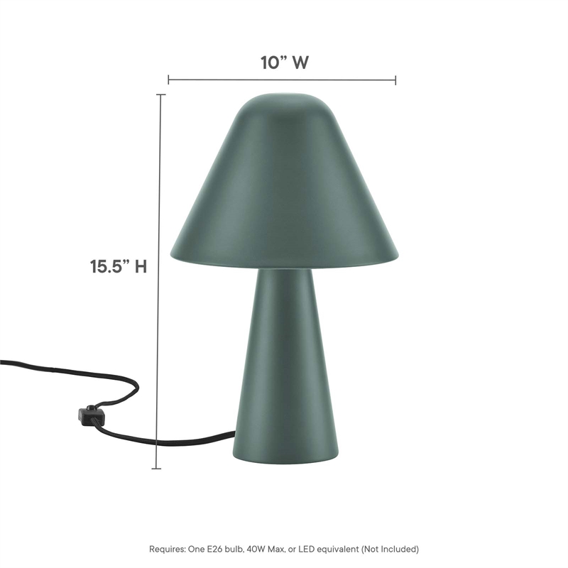 Modway Jovial Metal Mushroom Table Lamp with Swivel Shade in Green