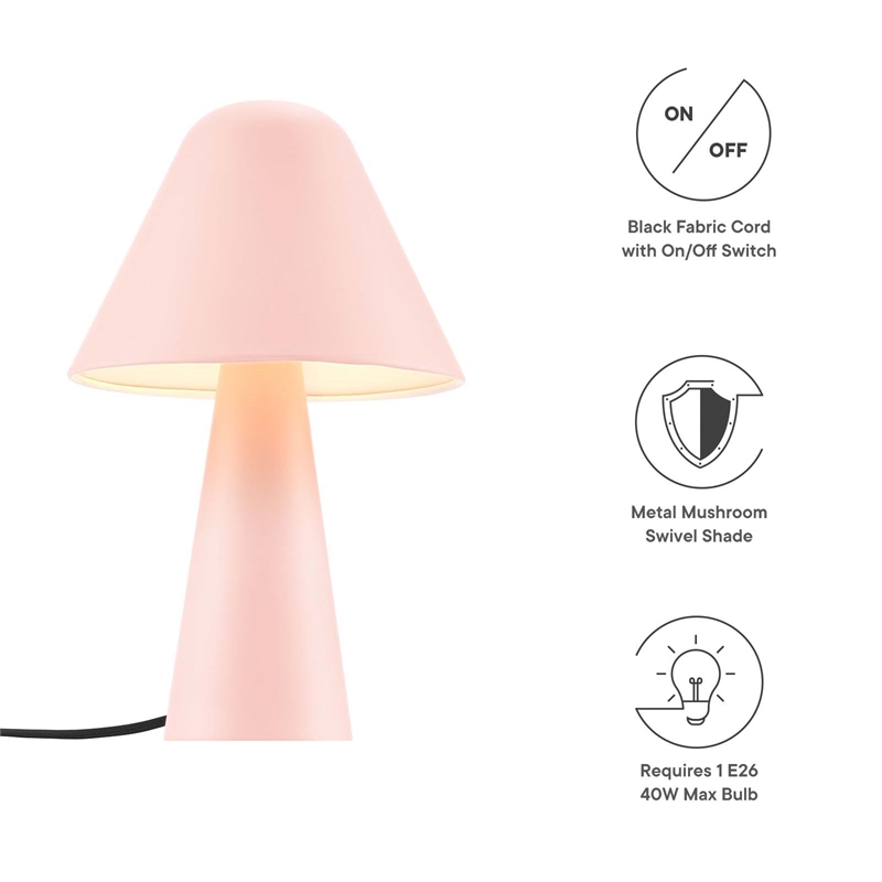 Modway Jovial Metal Mushroom Table Lamp with Swivel Shade in Pink