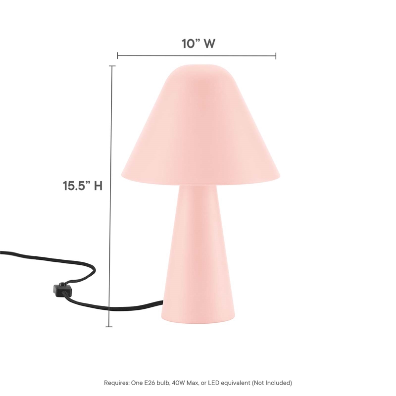 Modway Jovial Metal Mushroom Table Lamp with Swivel Shade in Pink