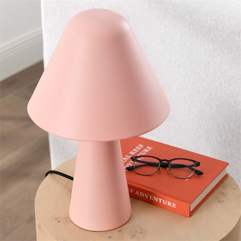 Modway Jovial Metal Mushroom Table Lamp with Swivel Shade in Pink