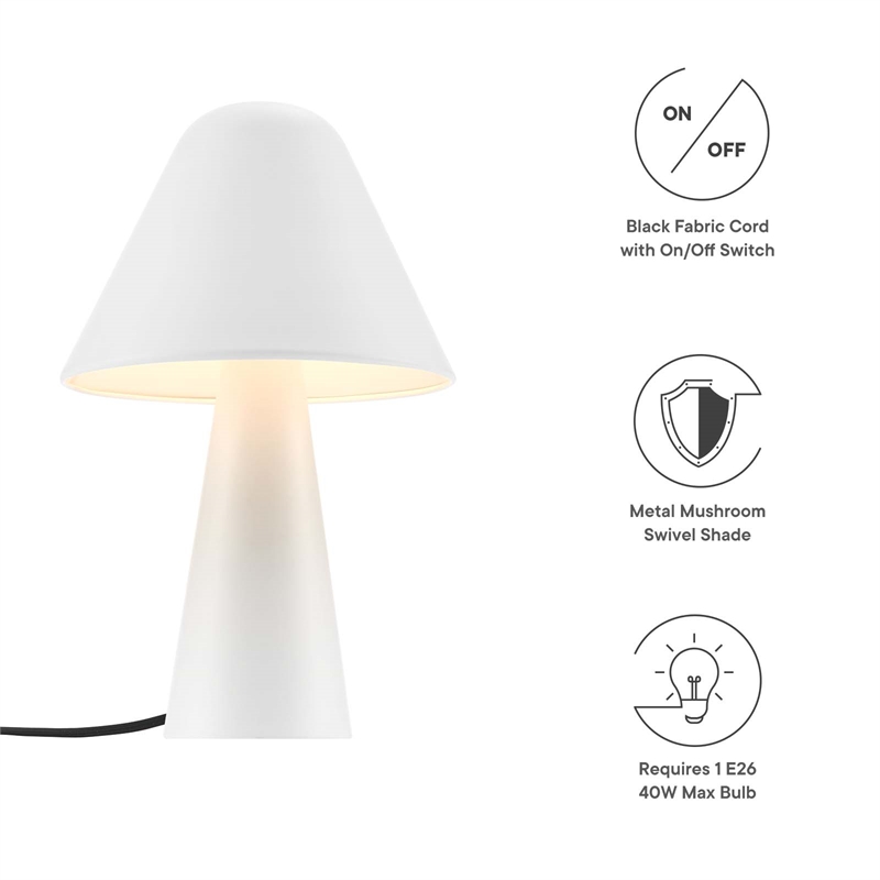 Modway Jovial Metal Mushroom Table Lamp with Swivel Shade in White