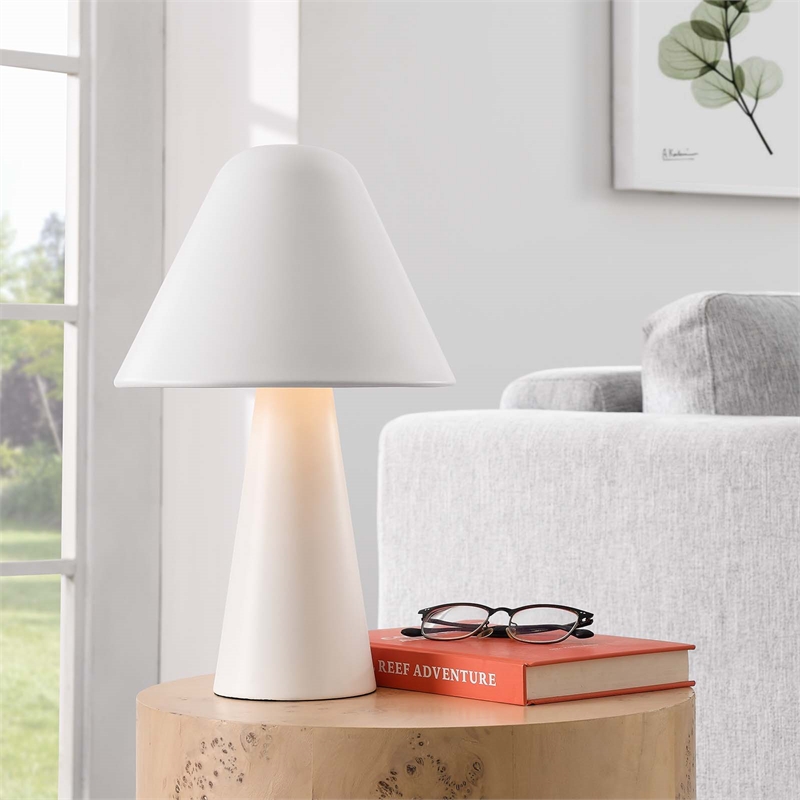 Modway Jovial Metal Mushroom Table Lamp with Swivel Shade in White