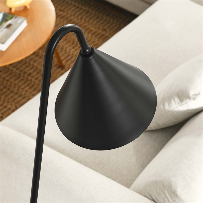 Modway Ayla Marble & Metal Floor Lamp with Cone Shade in Black