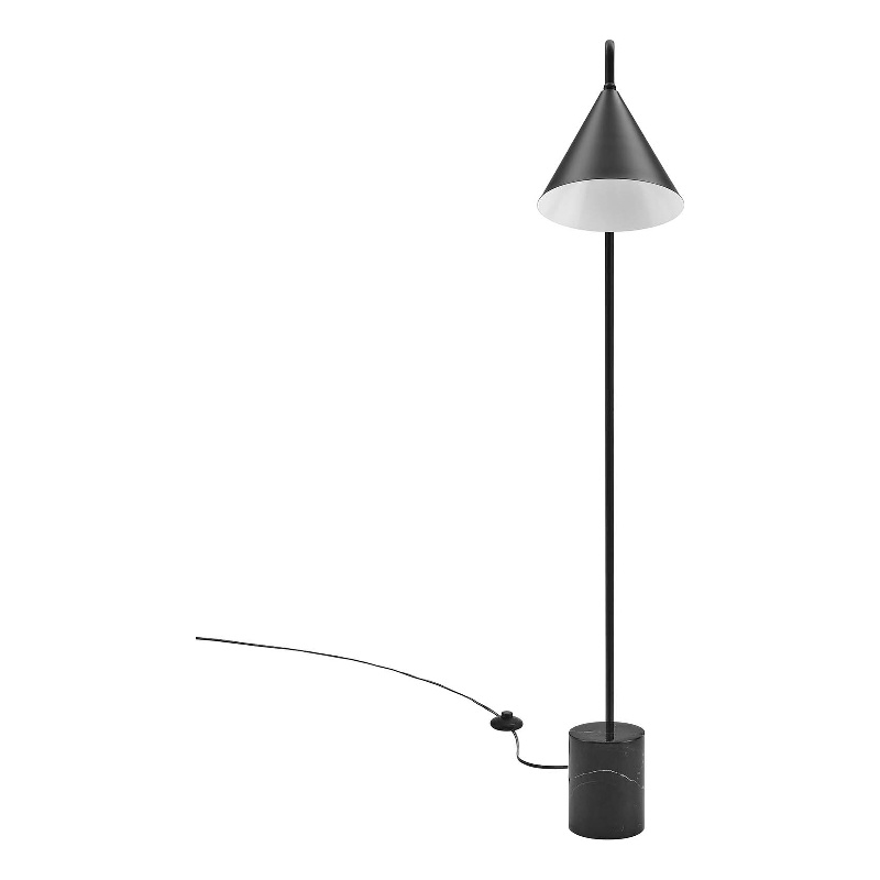 Modway Ayla Marble & Metal Floor Lamp with Cone Shade in Black