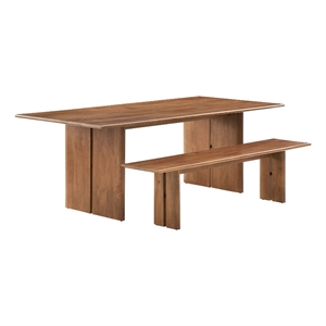 Modway Amistad 86&quot Rectangular Wood Dining Table and Bench Set in Walnut