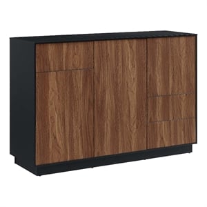 Modway Holden 3-Drawer Wood Sideboard with 3 Hinged Doors in Black/Walnut