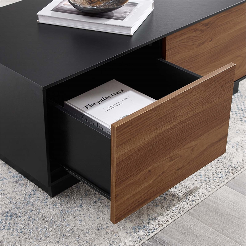 Modway Holden 2-Drawer Wood Coffee Table in Black and Walnut