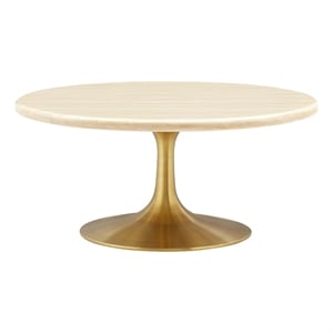 Modway Lippa 36&quot Round Modern Wood Coffee Table in Brown and Gold